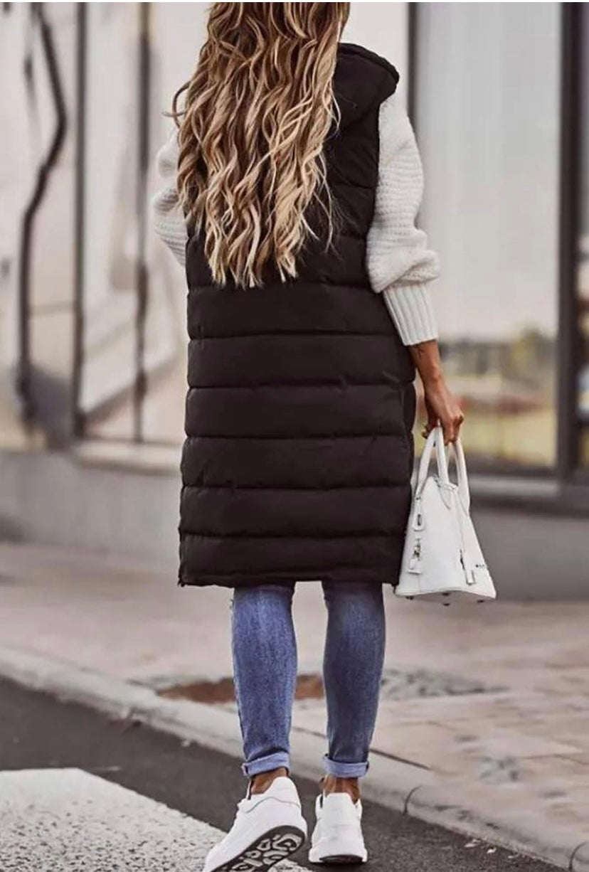 Black Long Puffer Vest